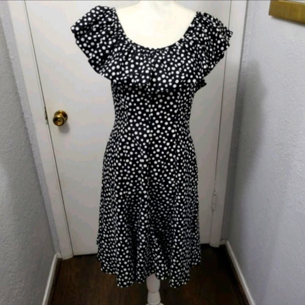 Black and White Ruffle Shoulder Dress 6